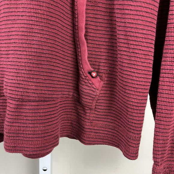 Airwalk Hooded Hoodie Top‎ Womens Large Thermal Waffle Knit Red Black Stripe - Picture 4 of 7